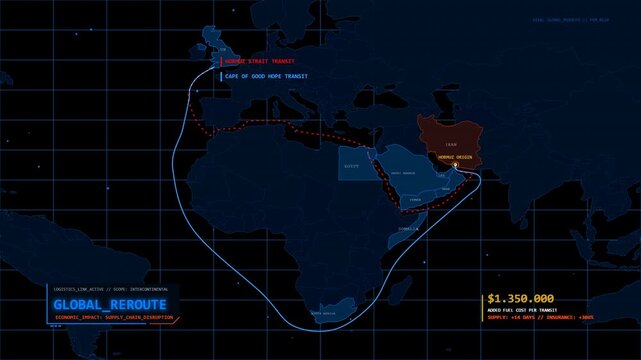 Global Shipping Blockage Map Trade Disruption Detailed HUD 4K Alpha