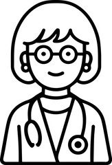 Obraz premium Hand Drawn Elderly Female Doctor Black and White Illustration in Minimal Line Art Style Design