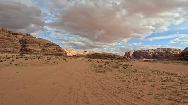 Wadi Rum Desert Jordan. The red desert and Jabal Al Qattar mountain.Where some famous movies where shot,Star Wars,Lawrence of Arabia.