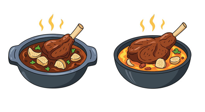 Traditional Lamb Shank Stew Illustration and Mutton Curry for Eid Al-Adha Celebration