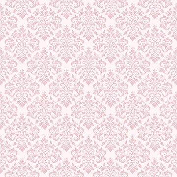 Soft pink seamless ornamental damask pattern background