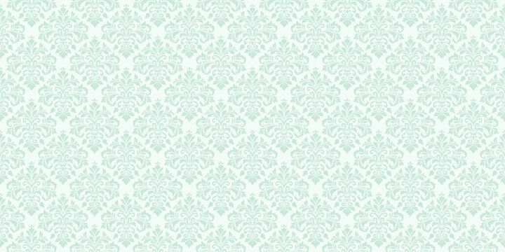 Soft mint green ornamental damask pattern background