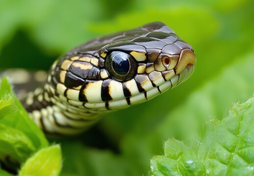 Green Tree Python Close-up on Foliage