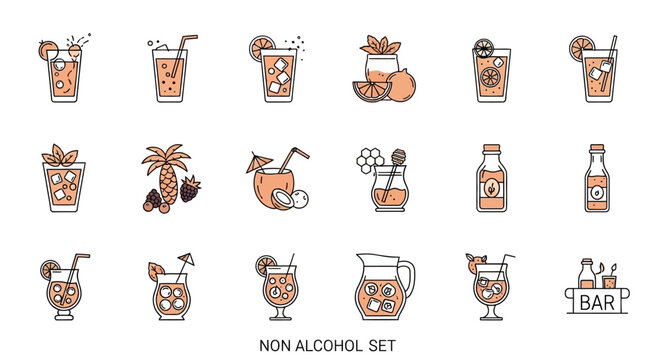 Non Alcoholic Drinks and Beverages. Vector Icon. EPS Editable