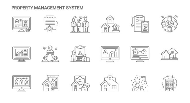 Property Management System Icons and Illustrations. Vector Icon. EPS Editable