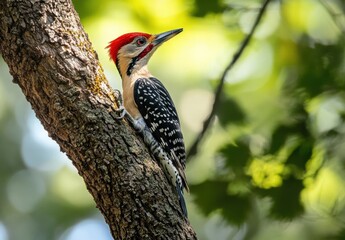 Obraz premium Red-Crested Woodpecker on Tree Branch