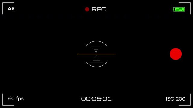 Recording camera screen interface with alpha channel, Camera recording screen overlay preview in 4k.