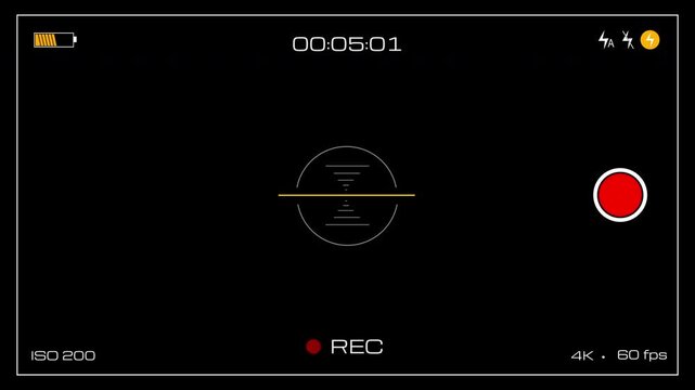 Video camera viewfinder . Camera display 4K format. 4K video with alpha channel.