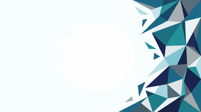Abstract geometric blue triangles create a dynamic mosaic on a pale light background.