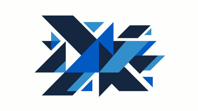 Abstract geometric blue polygon mosaic with angular triangles and dynamic design.