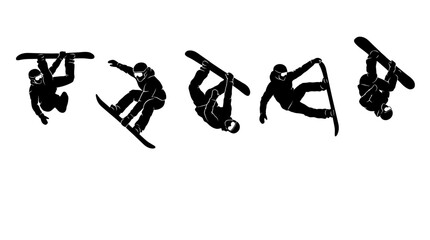 Dynamic silhouette sequence of skaters performing aerial tricks in motion. © pixmastock