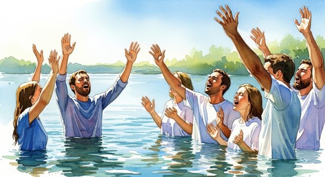 Joyful Outdoor Baptism Ceremony Celebrating Faith and Community in a Serene Natural Setting