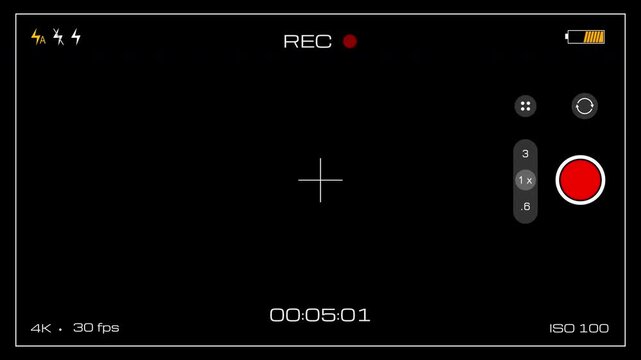 Video recording screen viewfinder overlay, Clean transparent vector illustration. 4K video with alpha channel.