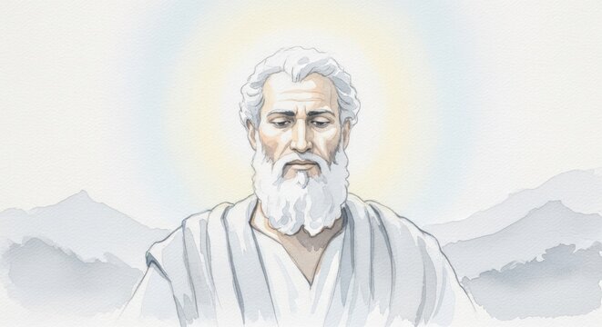 The Radiant Countenance of Moses: A Spiritual Encounter with Divine Light and Enlightenment Amidst Serene Mountains