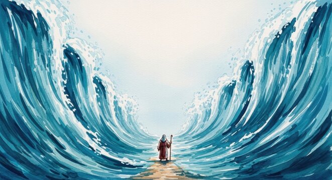 Moses Parting the Sea: A Dramatic Depiction of Miraculous Waters Splitting, Symbolizing Faith, Liberation, and Divine Intervention in Biblical History
