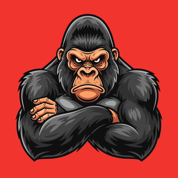 Cartoon gorilla with angry facial expression.