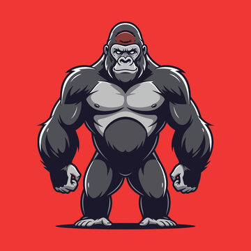 Muscular cartoon gorilla standing strong.