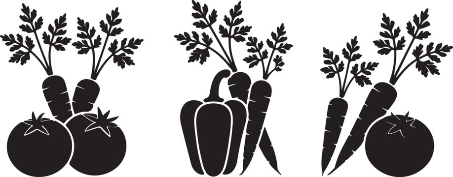 Fresh vegetables minimal flat icon set black color simple food symbols clean vector design isolated on white background for menu and web