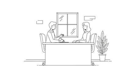 Fototapeta premium Two business people sitting at desk.