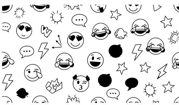Trendy emoji kaomoji emoticon seamless graffiti pattern for textile fabric wallpaper and wrapping paper vector