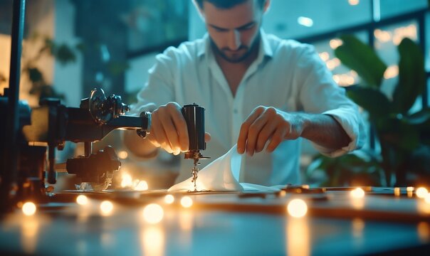 Man working with electronic components.