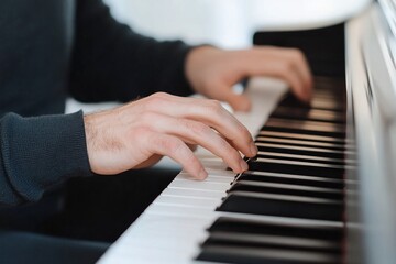 Fototapeta premium Person playing piano keyboard instrument.