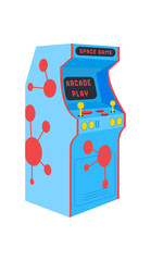 Retro arcade video game machine in flat cartoon graphic style. Entertainment and play with joystick and controller, classic videogame fun machine. Nostalgic pop gaming for players. © Olga Teplova