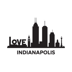 Naklejka premium Indianapolis skyline silhouette with the word love integrated into design