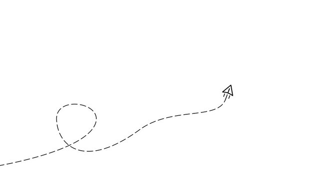 A simple black dashed arrow curves in a loop and points to the right against a clean white background representing a journey or a process with a clear direction and a defined path forward for