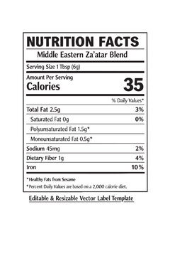 Nutrition facts label for za atar blend