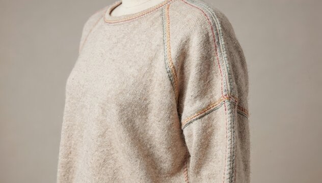 Medium shot of cozy girls pullover knit tops showcasing colorful overlock and coverstitch seams on soft fabric highlighting comfort and everyday casual style.