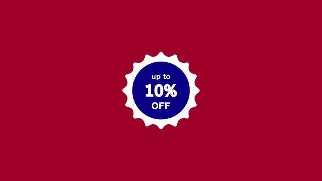 A circular blue and white badge with a serrated edge the text "up to 10" in white with a subtle reflection effect against a deep red background a clean for sales or discounts