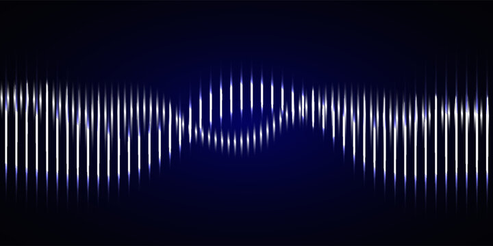 Sound wave. Dynamic vibration wallpaper. Abstract sound wave element on blue background. Music visualization, futuristic graphic element as digital equalizer. Frequency pulse modulation vector