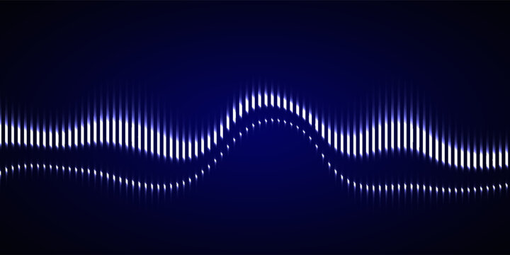 Sound wave. Dynamic vibration wallpaper. Abstract sound wave element on blue background. Music visualization, futuristic graphic element as digital equalizer. Frequency pulse modulation vector