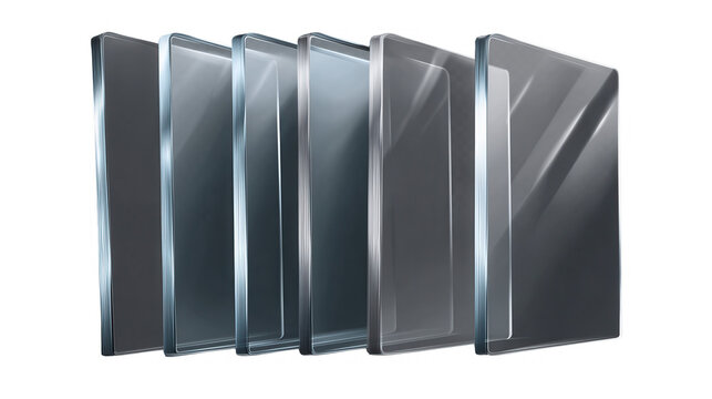 &Eacute;chantillons de vitrage architectural avec diff&eacute;rentes finitions et reflets brillants pour des projets de construction moderne de haute qualit&eacute;.