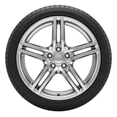Obraz premium Modern Five Spoke Chrome Alloy Car Wheel and Tire