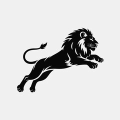 Obraz premium Majestic lion in mid leap a striking black silhouette against a light background