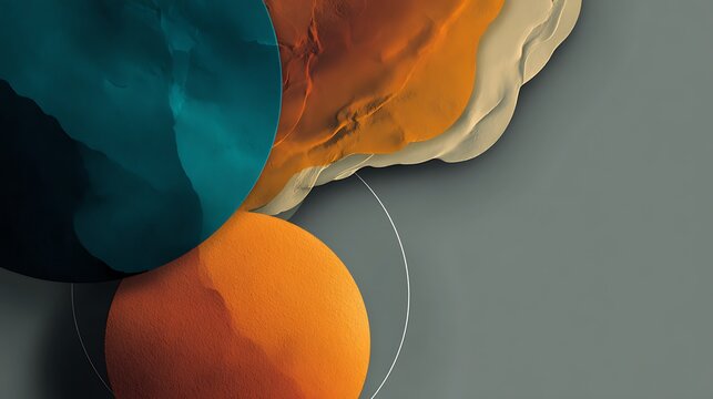 Colorful Abstract Spheres and Fluid Shapes in Soft Gray Background