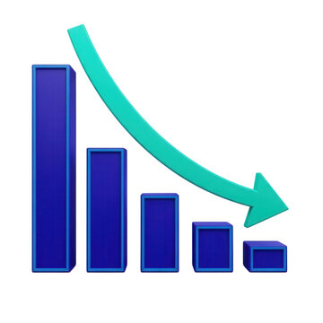 Bar graph showing a decreasing trend with a green arrow indicating downward movement