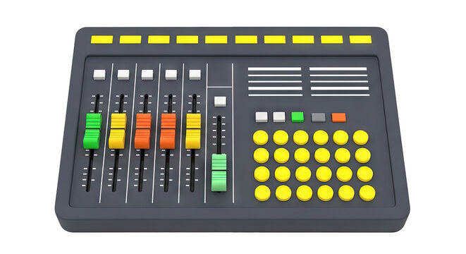 Colorful Audio Mixer Console with Faders and Buttons