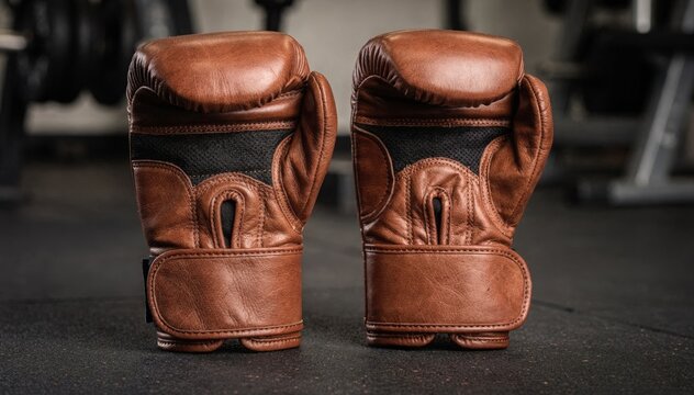 Midshot of leather boxing gloves and padded wrist guards highlighting quality materials and ergonomic design for optimal shock absorption during intense training sessions.