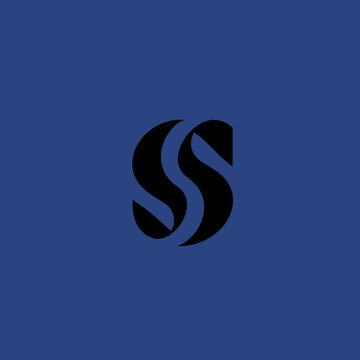 Abstract Black SS Logo Design on Blue Background.