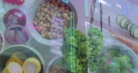 Sitting curly kale occupying center on light table with corn, cucumber, carrot, digital overlay © vectorfusionart