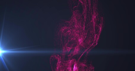 Obraz premium Rising magenta particle plume glowing and swirling in dark studio, with starburst flare and streak