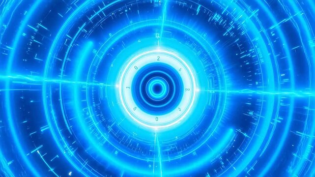 Abstract blue technological futuristic circular pattern with glowing lines and concentric circles