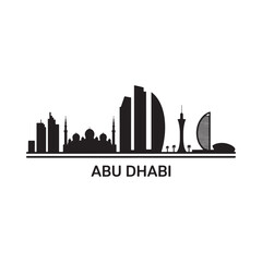 Obraz premium A silhouetted skyline of abu dhabi with prominent buildings and palms