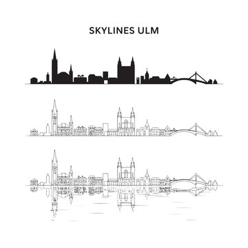 Ulm skylines A black and white illustration of the german city