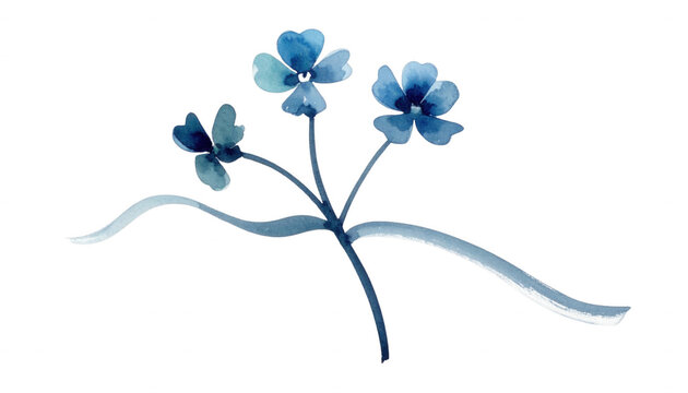 Branche de fleurs bleues peinte &agrave; l'aquarelle avec des tiges d&eacute;licates et un style artistique &eacute;pur&eacute;, isol&eacute;e sur un fond blanc immacul&eacute;.
