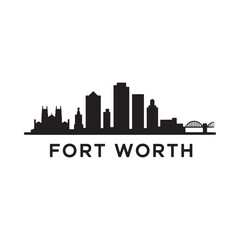 Obraz premium A black silhouette of the fort worth skyline with city name below