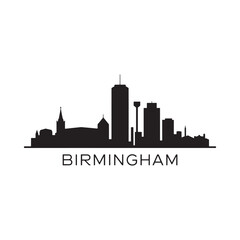Obraz premium Birmingham skyline silhouette with city name text below the buildings